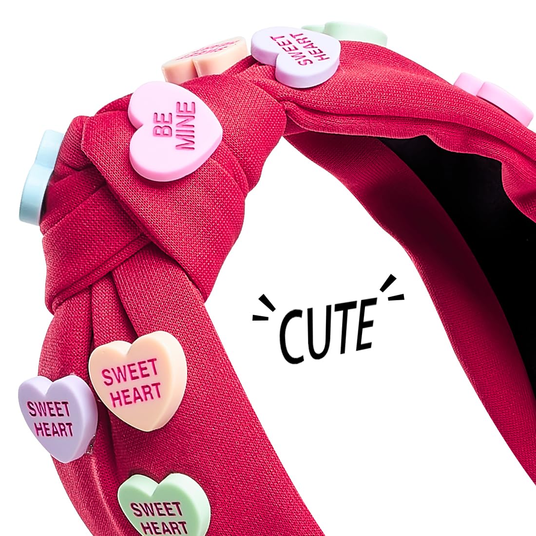 TANOSII Valentine’s Day Knotted Headband for Women Wide Headbands Hair Accessories Jeweled Hairband Letter Heart Red