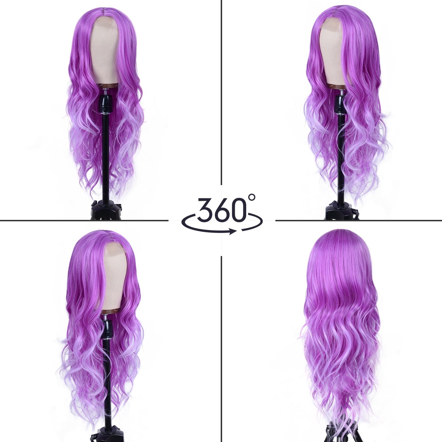 Aida ble Long Purple Wavy Wig for Women 26inch Lavender Purple Wavy Wig Natural Curly Synthetic Heat Resistant Wigs for Girls Halloween Cosplay Daily Party Use