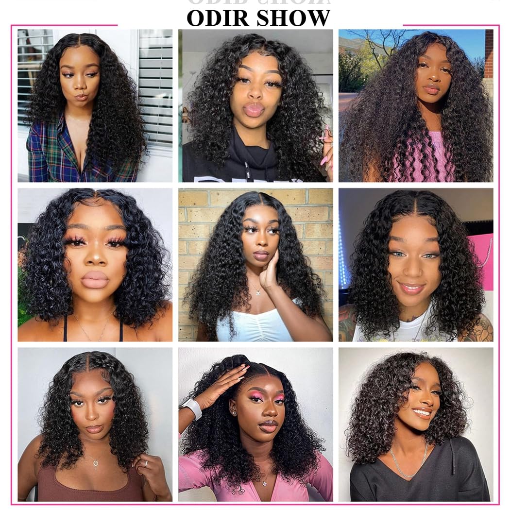 Odir Deep Wave Hair Bundles with 13x4 Frontal Brazilian Human Hair Deep Curly Hair 3 Bundles with Lace Frontal 14 16 18+12 Inch 9A Unprocessed Virgin Hair Natural Color