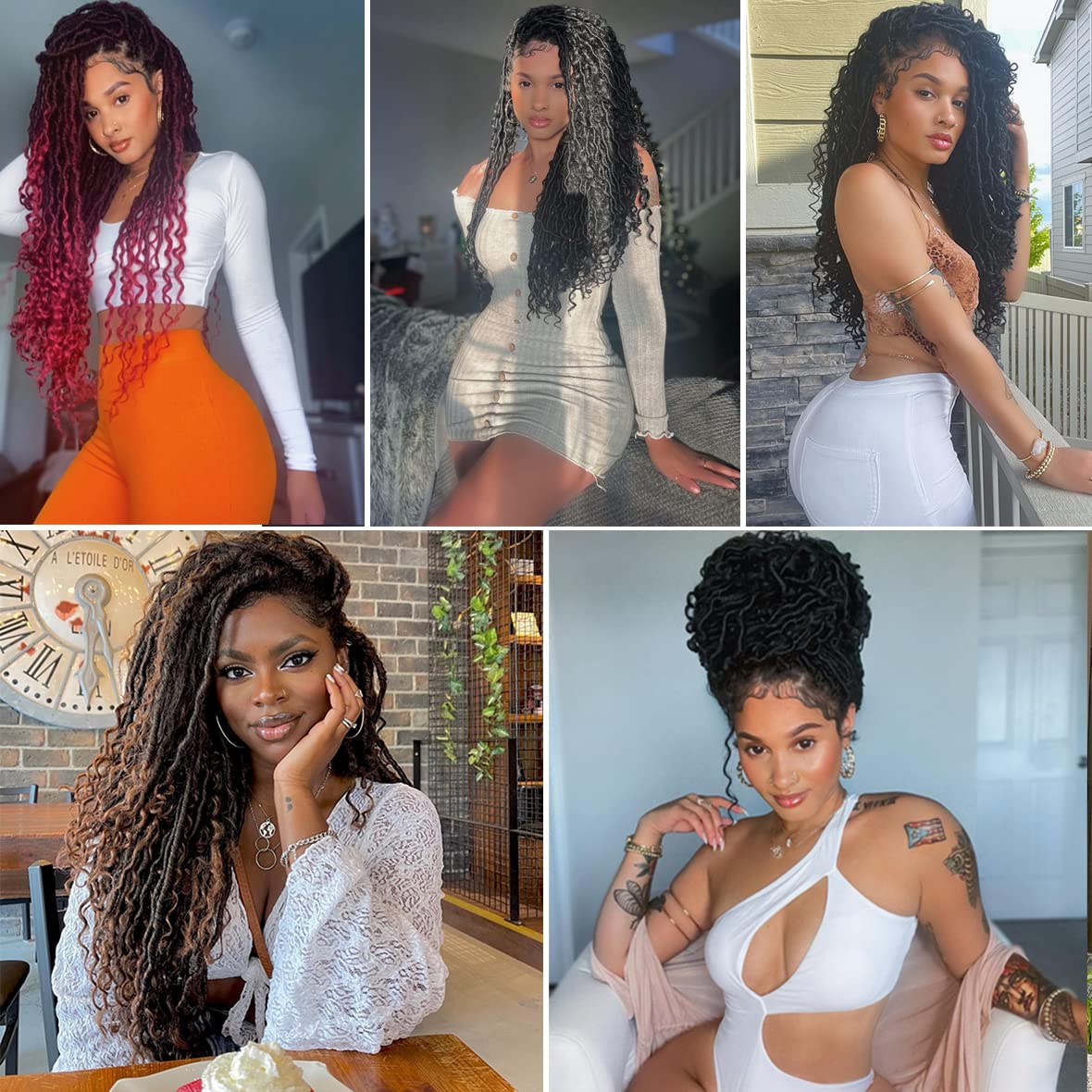 Beverlee 18 Inch Goddess Locs Crochet Hair 8 Pcak Boho Faux Locs Boho Goddess Locs Crochet Locs Pre Looped Soft Hippie Locs Synthetic Bohemian Curly Crochet Locs Hair for Black Women T30#