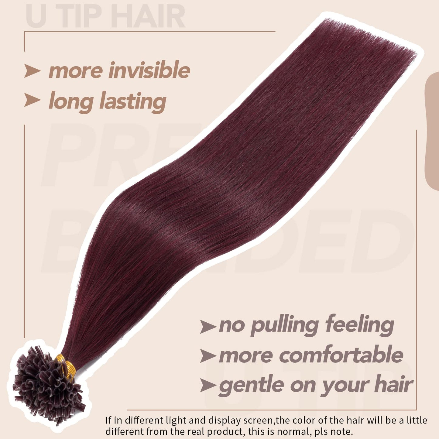 S-noilite U Tip Hair Extensions Human Hair Burgundy U Tip Fusion Hair Pre Bonded Nail Tipped Hair Italian Keratin Glue Remy Human Hair Straight 100 Strands/50g 22 Inch (#99J Wine Red)