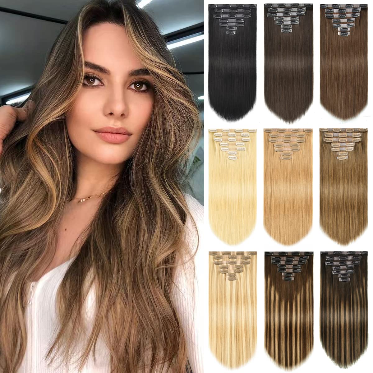 Rose bud Clip In Hair Extensions Real Human Hair Remy 7Pcs 16 Clips Seamless Weft Hair Extensions Human Hair