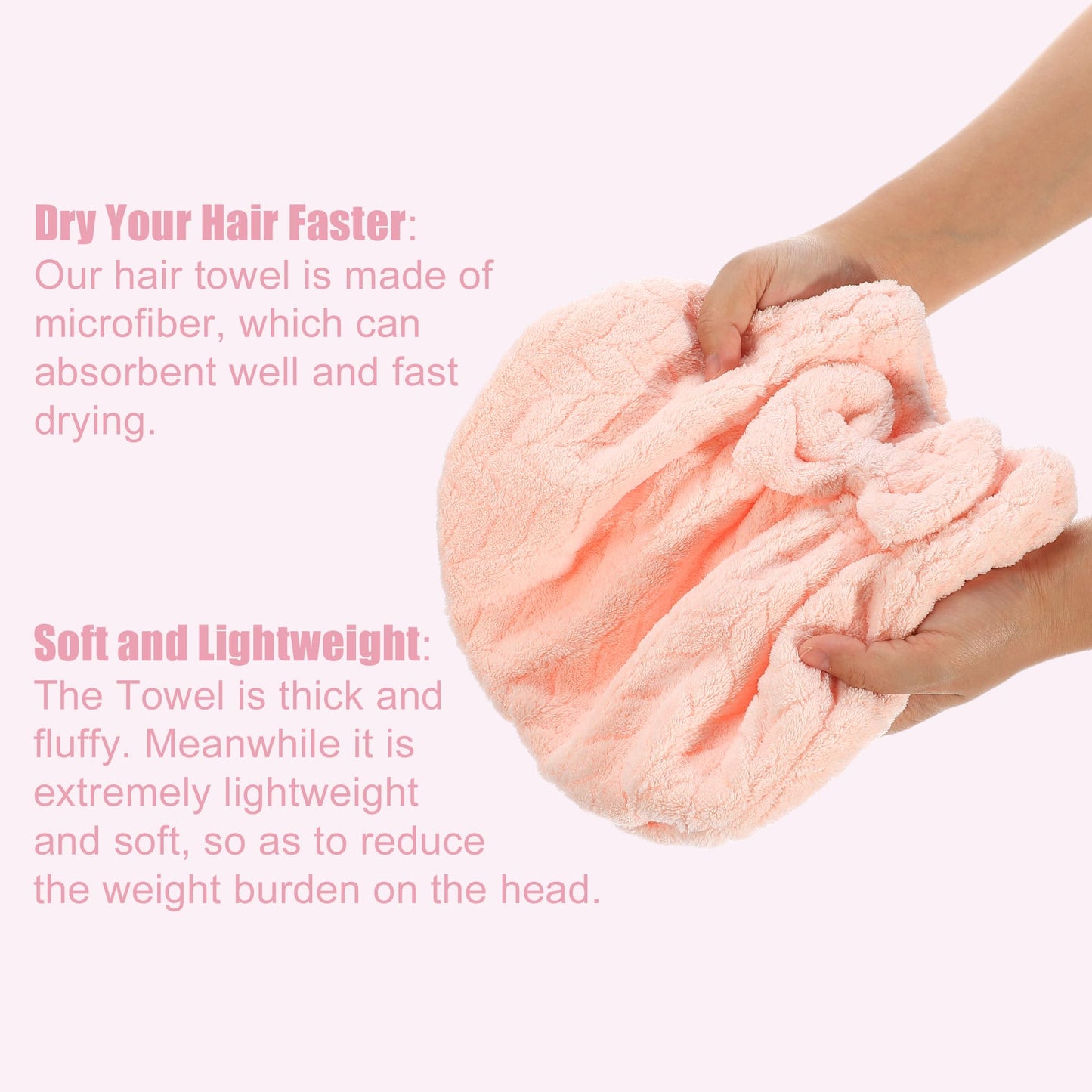 VOCOSTE Diamond Shape Hair Drying Towel Dry Cap, Quick Drying, Lightweight Strong Absorbent, for After Bath Drying Hair, Pink