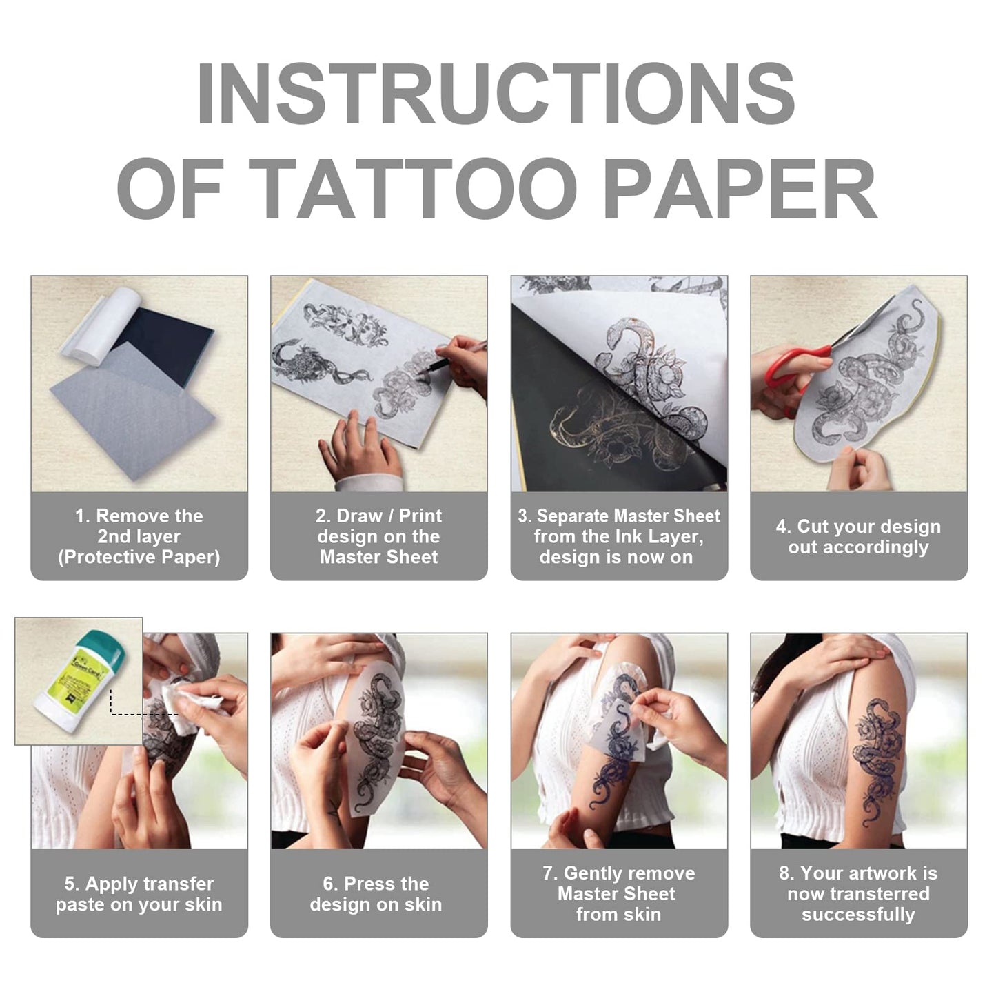 Tattoo Practice Skins with Transfer Paper - Autdor 30Pcs Tattoo Fake Skin and Tracing Paper Kit Includes 20Pcs Tattoo Paper and 10Pcs Double Sided Tattoo Skin Practice for Tattoo Practice
