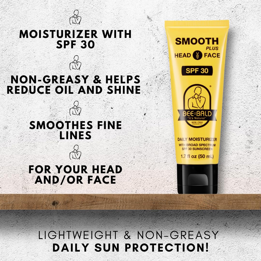 Bee Bald SMOOTH PLUS Daily Moisturizer with SPF 30 Broad Spectrum Sunscreen Tones, Hydrates & Moisturizes While Protecting Skin From Harmful UVA/UVB Rays, 1.7 Fl Oz