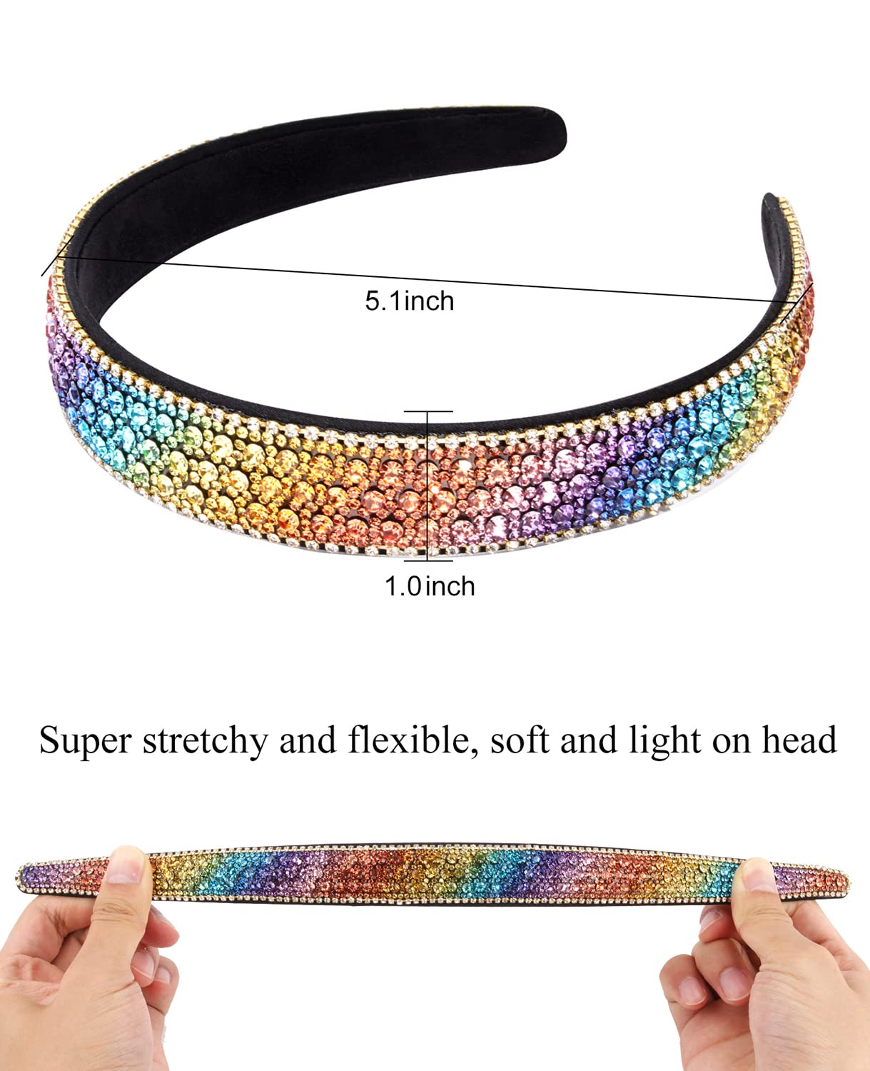 Wecoe Rhinestone Headband - Colorful Rainbow Bling Diamond Glitter Sparkly Hair Accessory Gift for Girls & Women