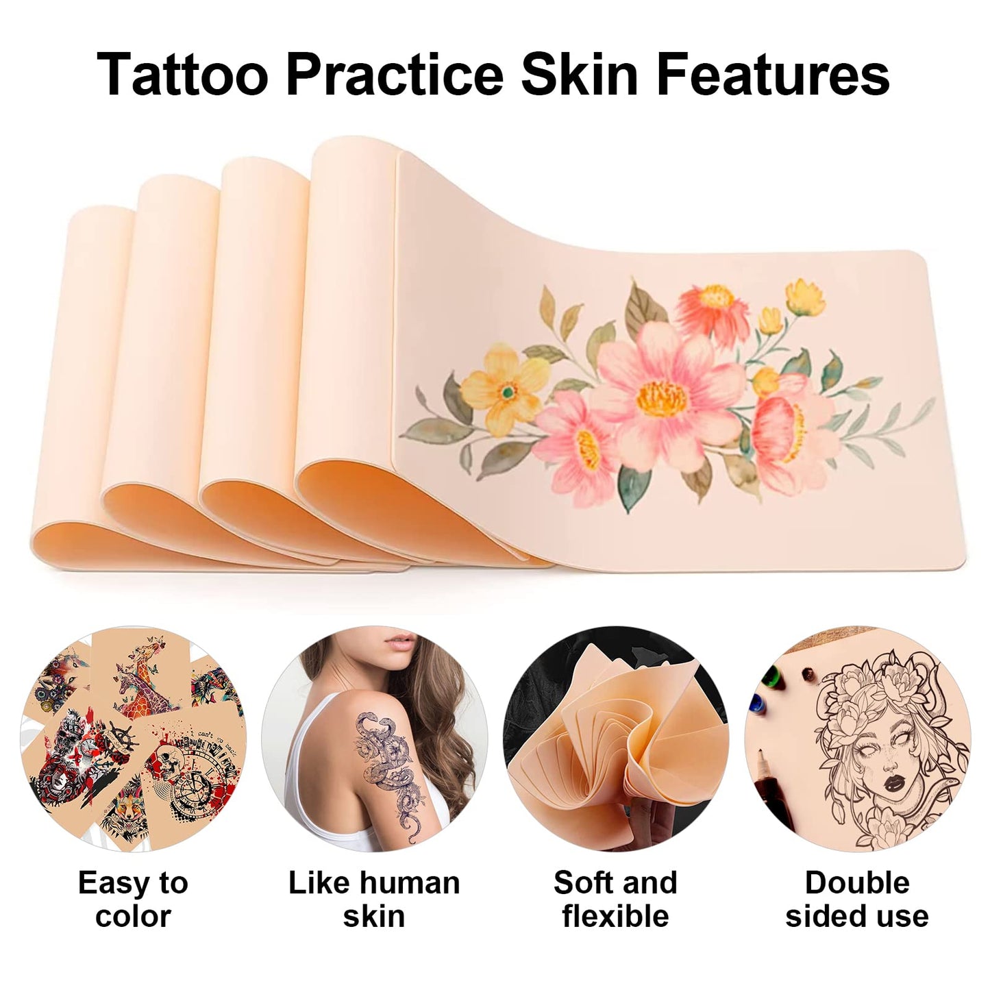Tattoo Practice Skins with Transfer Paper - Autdor 30Pcs Tattoo Fake Skin and Tracing Paper Kit Includes 20Pcs Tattoo Paper and 10Pcs Double Sided Tattoo Skin Practice for Tattoo Practice