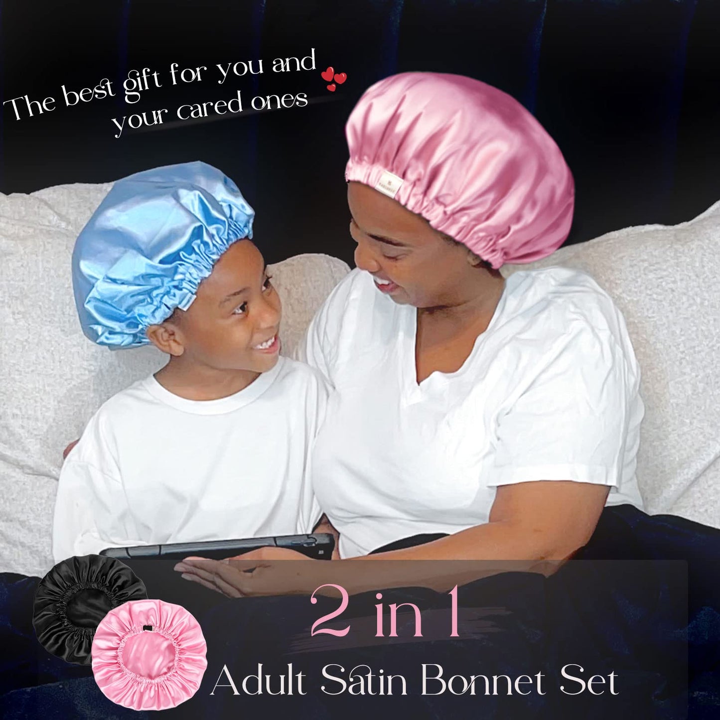 YANIBEST Silk Bonnet Satin Bonnet for Sleeping Women and Men, Adjustable Double Layer Hair Bonnet for Curly Braids Hair