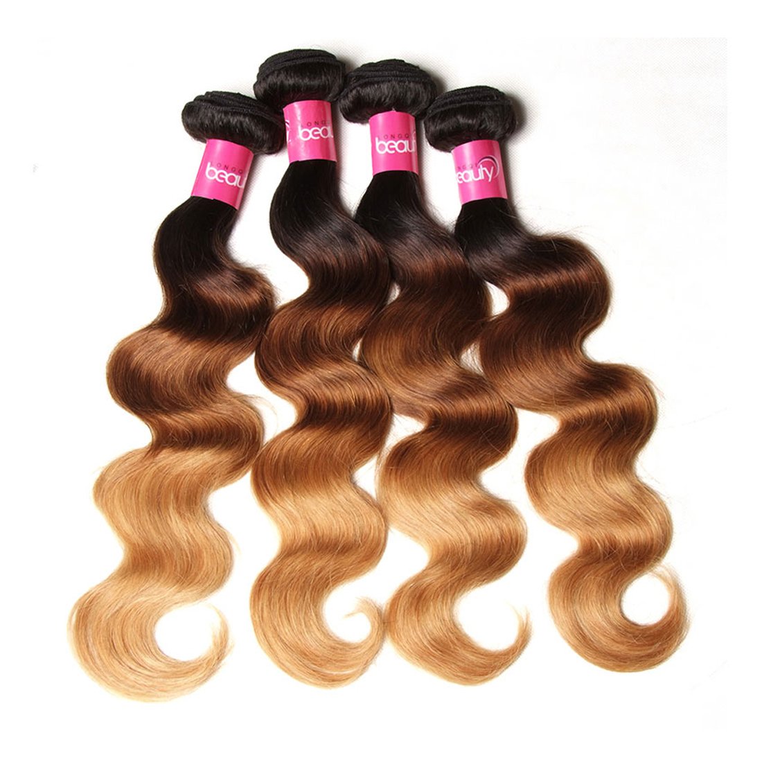 Sunber Ombre Brazilian Hair Bundles Body Wave 12A Grade Human Virgin Hair One Bundles 3 Tone 1B/4/27 Color Hair Extensions 18Inch T1B/4/27 Color