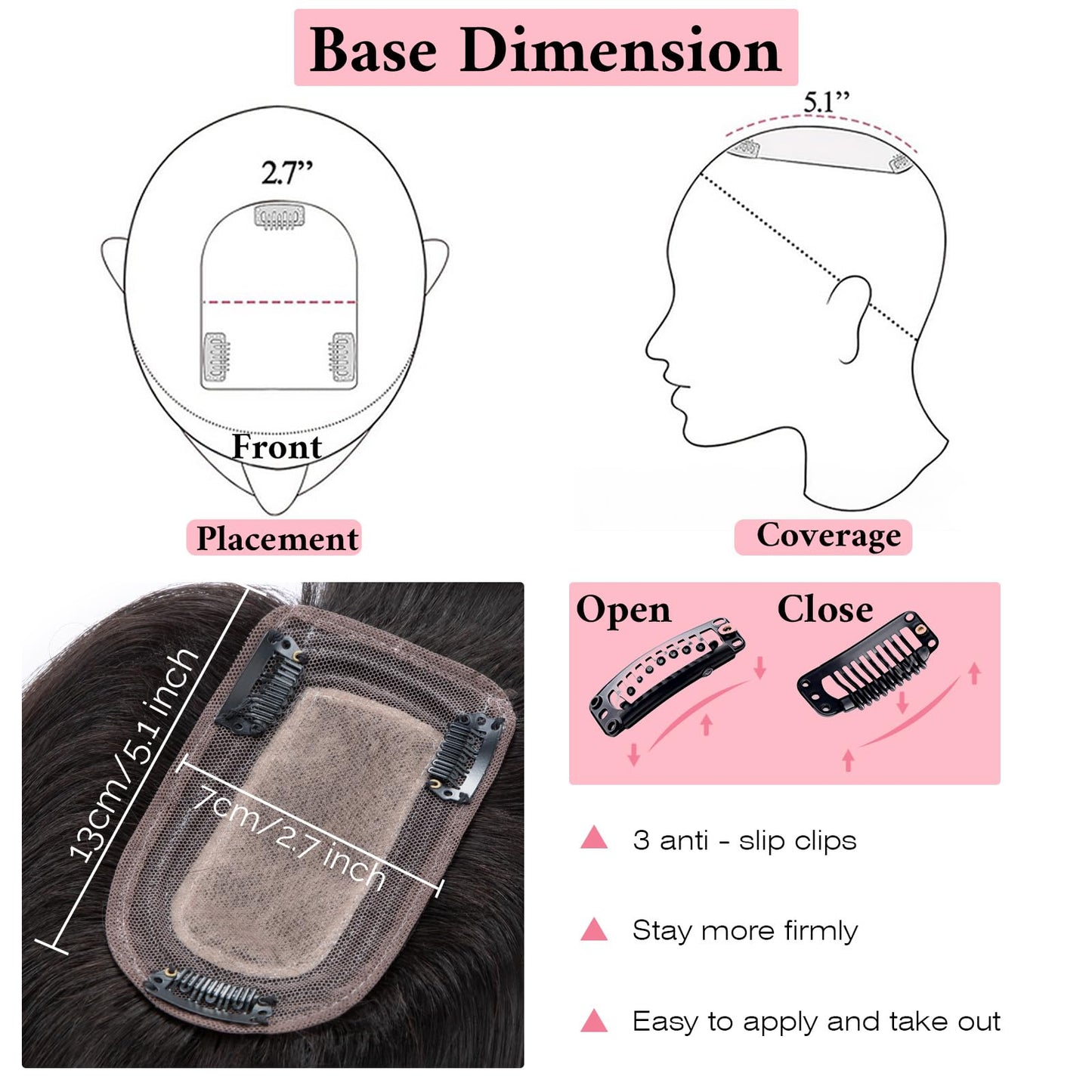 SEGO 100% Real Human Hair Toppers with Bangs,Silk Base 150% Density Clip in Topper Top 2.7”x5.1” Hair Pieces for Women with Thinning Hair/Hair Loss Cover Gray Hair