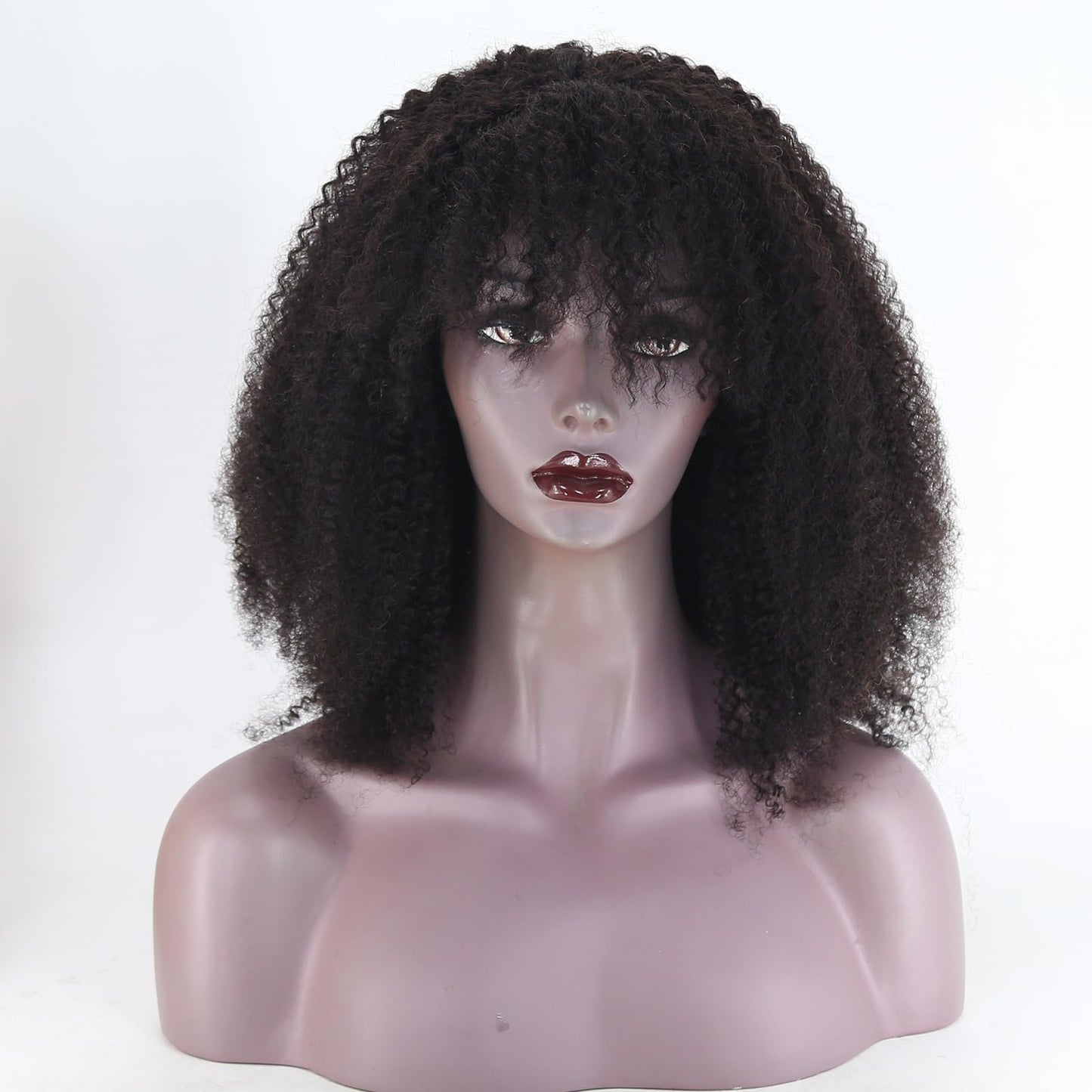 zigzag hair Afro Kinky Curly Wig with Bangs Human Hair, Natural Hair Wig for Black Women 210% Density Full Machine Made Wig 4B 4C Short Curly Bang Wig (16 Inch)