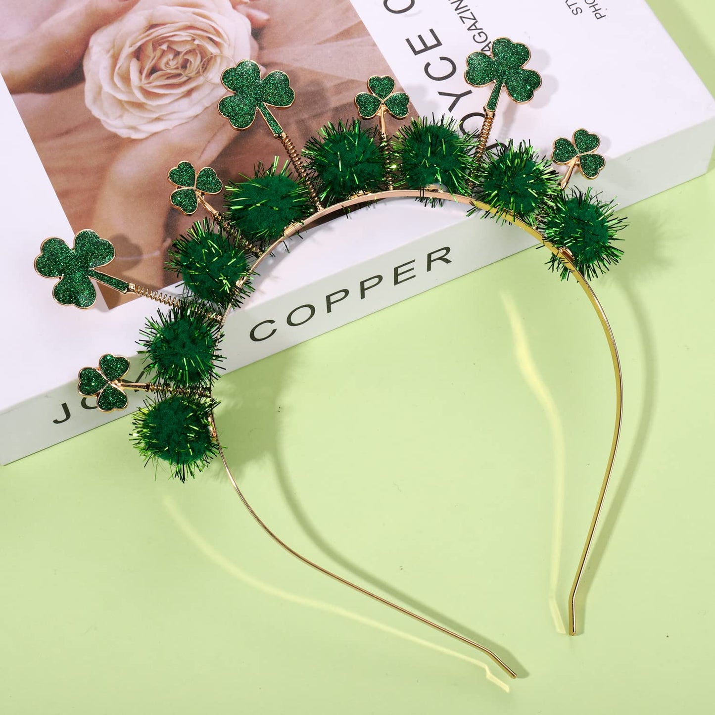 CEALXHENY St. Patrick's Day Headbands, Glitter Rhinestone Shamrock Headbands Lucky Irish Hairbands St Patrick's Day Accessories Party Favors Gifts (Style A)