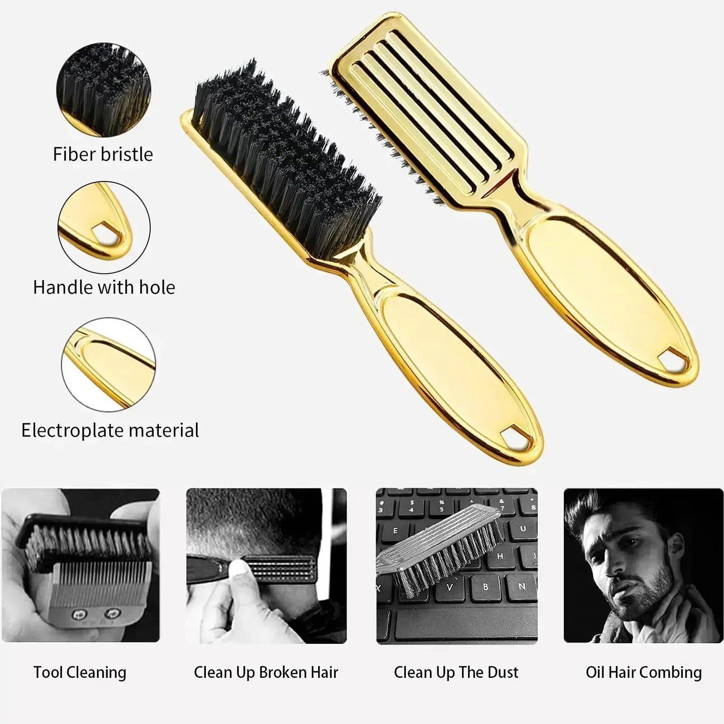 BARBERPLAN Hairdressing Styling Tools Set, 4 Pieces Including Spray Bottle, Barber Brush, Neck Duster, Hair Cutting Comb for Salon and Home Use (Gold)
