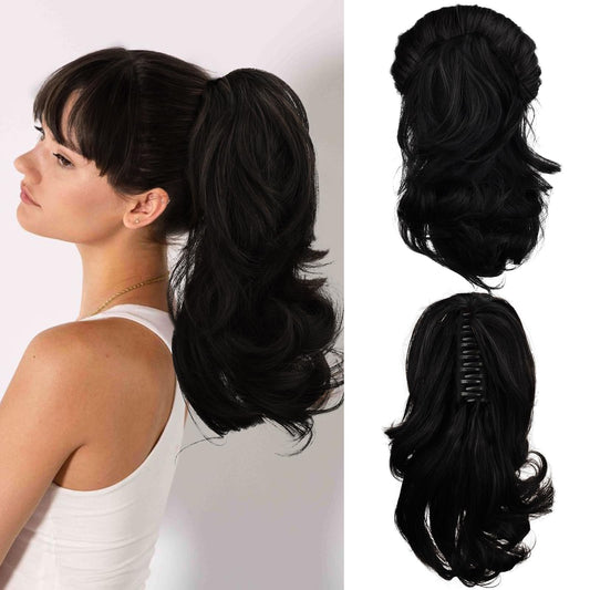 RICH BRIA Ponytail Extensions Real Human Hair Claw Clip in Pony Tails for Women Curly Ponytails Hair Extension 10 inch Jet Black 2.47oz