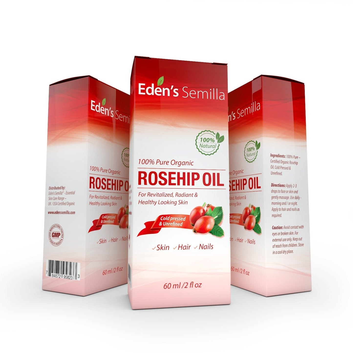 100% Pure Rosehip Oil - 60ml - Certified ORGANIC - Natural/Cold pressed & Unrefined - NON Greasy HIGH absorbency