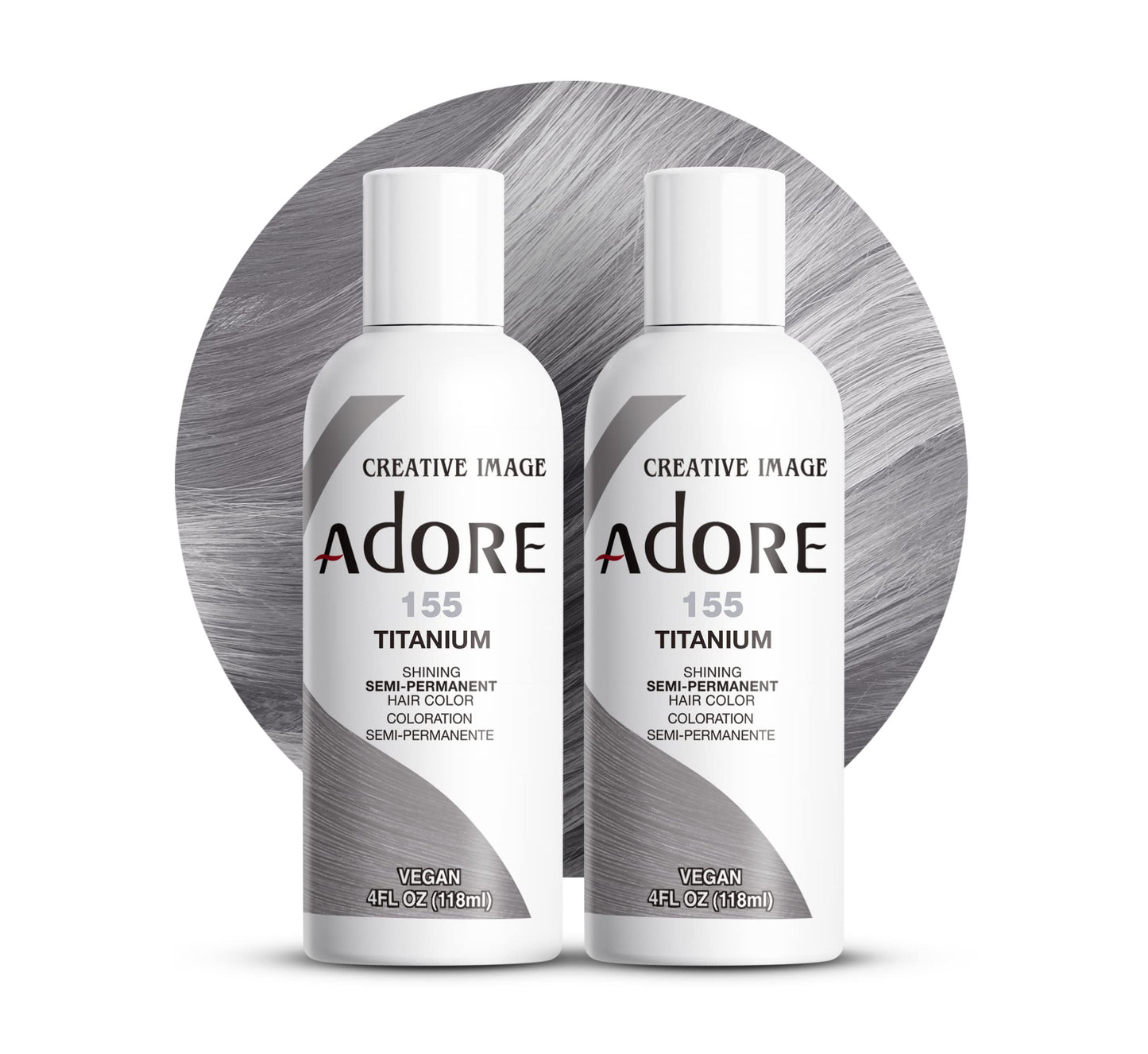 Adore Semi Permanent Hair Color - Vegan and Cruelty-Free Silver Hair Dye - 4 Fl Oz - 155 Titanium (Pack of 2)