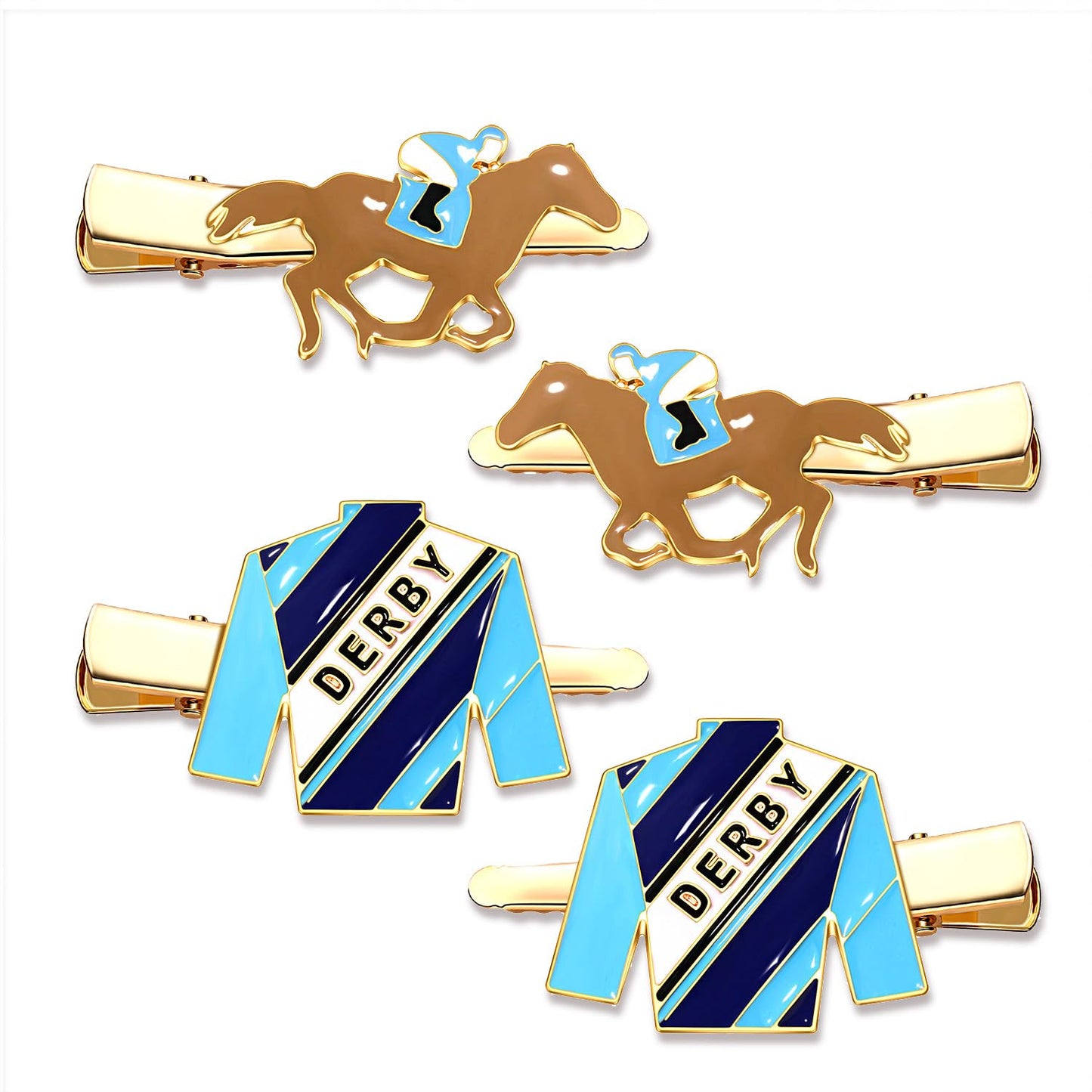4PCS Kentucky Derby Hair Clips for Women Derby Riding Suit Horse Horseshoe Hairpins Kentucky Derby Hair Accessories Outfits Horse Racing Derby Fan Gifts (4PCS Blue&Brown)