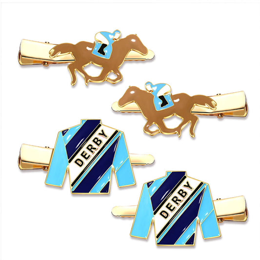 4PCS Kentucky Derby Hair Clips for Women Derby Riding Suit Horse Horseshoe Hairpins Kentucky Derby Hair Accessories Outfits Horse Racing Derby Fan Gifts (4PCS Blue&Brown)