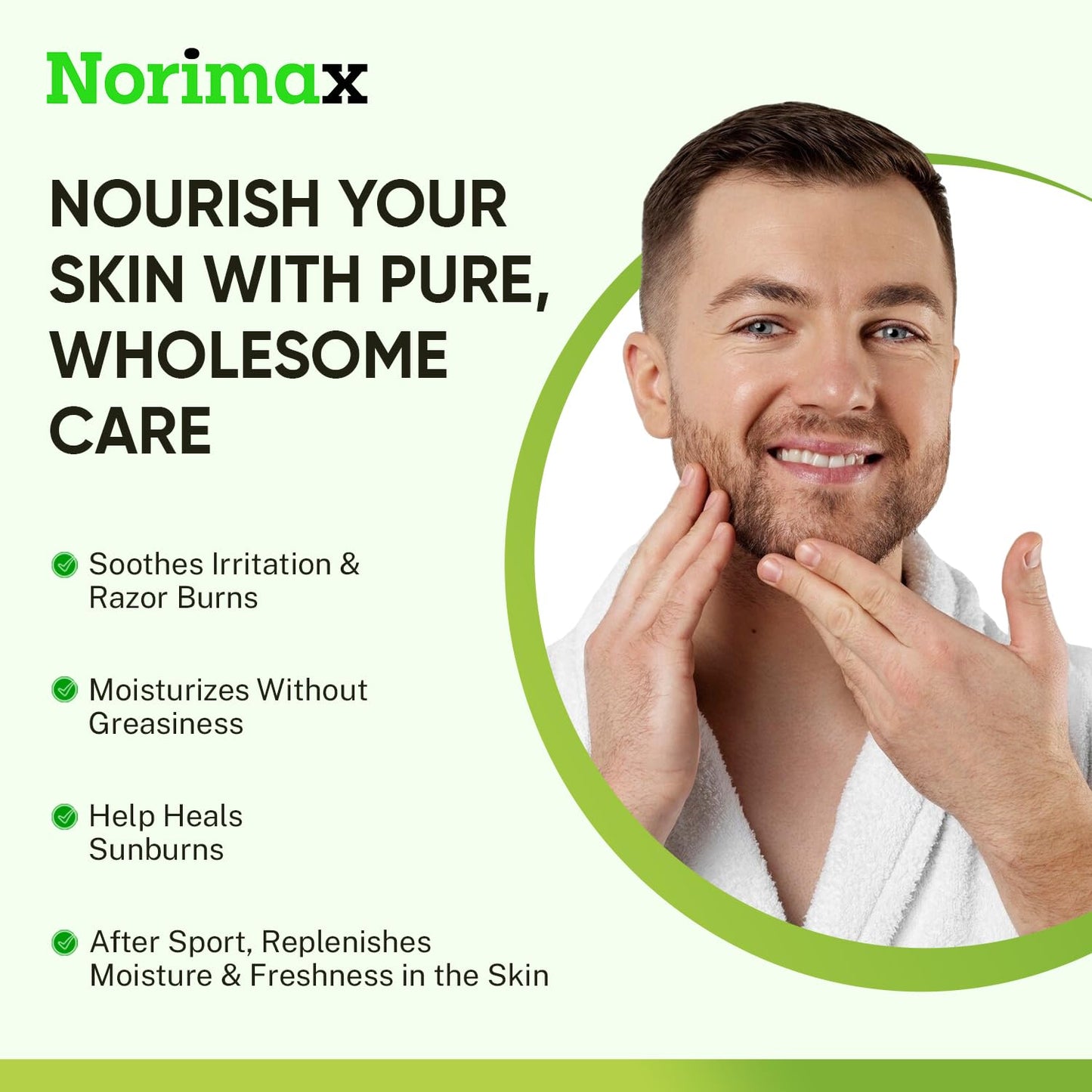 Norimax Natural Aloe Vera Gel for Hair, Scalp, Face, Dry Skin, Sunburn, & Sensitive Skin - Cold Pressed, Vegan, Unscented - Soothing Aloe Face Moisturizer (10 oz.)