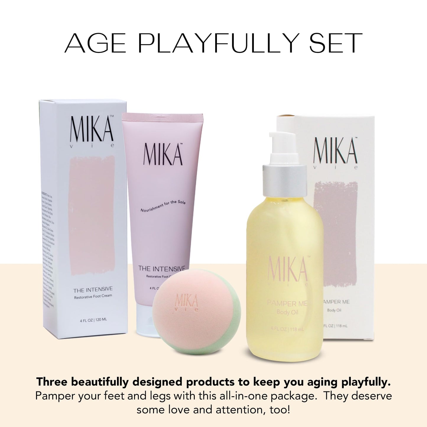 Age Playfully Bundle 3-Piece Gift Bundle for Women | Organic Body Oil+Foot Lotion for Dry Cracked Feet+Massage Ball for Feet and Muscle | Gift Idea for Women Over 40, Girlfriends, Moms | Clean Beauty