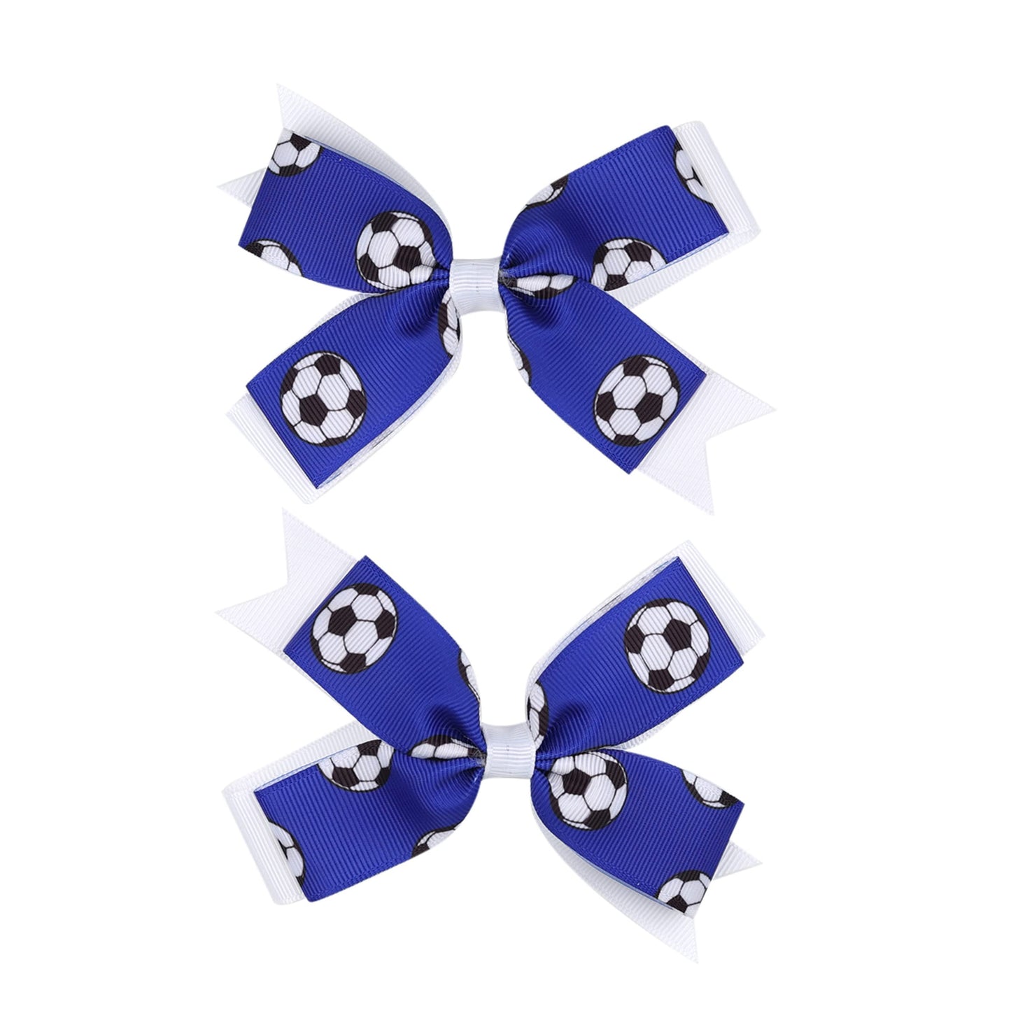 Soccer Ribbon Bow Hair Clips soccer bows Hair Accessories for girls.(FJ27) (Blue C)