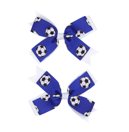 Soccer Ribbon Bow Hair Clips soccer bows Hair Accessories for girls.(FJ27) (Blue C)