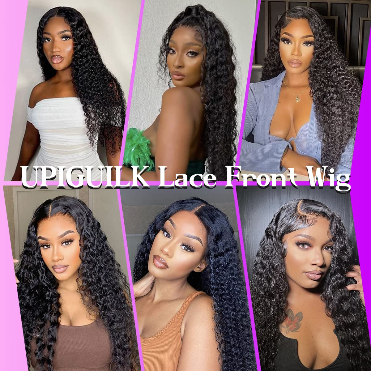 UPIGUILK Glueless HD Lace Front Wigs Human Hair Deep Wave 13x6 HD Lace Frontal Wigs Human Hair Pre Plucked with Baby Hair Curly Wigs for Black Women Human Hair 180% Density Natural Color 16 inch