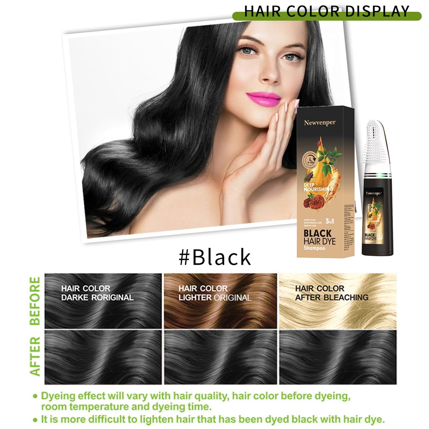 Newvenper Black Hair Comb Dye Shampoo For Gray Hair and Beard Coverage,Instant Dye and Long-lasting Hair Color Shampoo in Minutes Travelling Outfit,For Women Men Easy Comb Dyeing 200ML