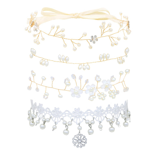 Braveamor Bridal Headpiece Headband Wedding Hair Vine with Pearls Bridal Headpiece Wedding Hair Accessories for Brides Bridesmaids Flower Girls (4 Pack)(Pattern 1-Gold)