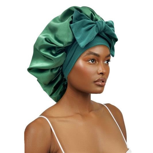 Satin Bonnet Silk Bonnet for Sleeping Women Hair Bonnet for Curly Hair Head Wrap Scarf Night Sleep Cap Bonnets for Black Woman Hair Accessories for Women Men Girls with Elastic Tie Band(Green)