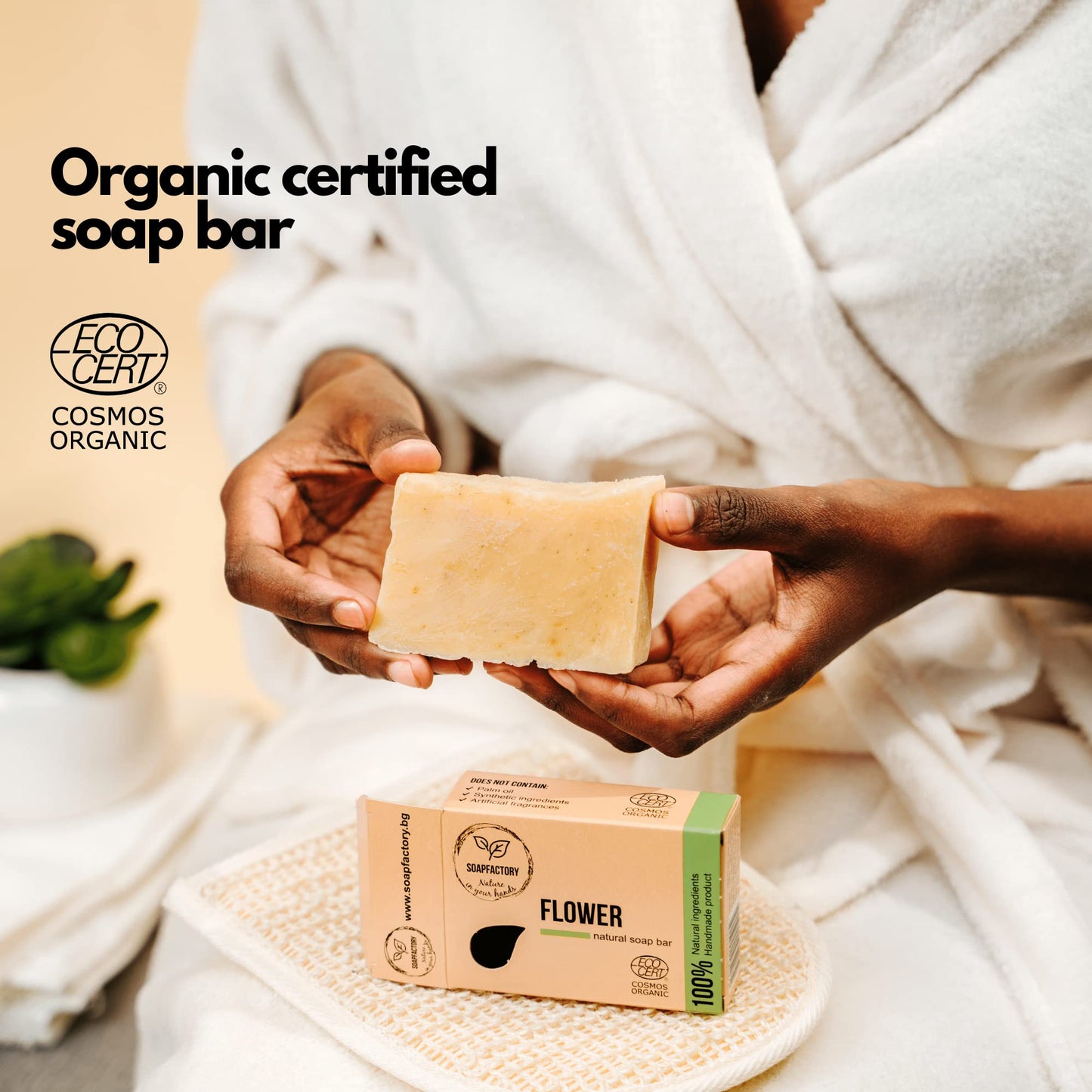 SoapFactory Organic Soap Bar with Patschuli and Ylang Ylang for Face and Body, 100% Natural Facial Cleanser, Organic Certified, Vegan, Cruelty Free, Handmade, 3.88 ounce