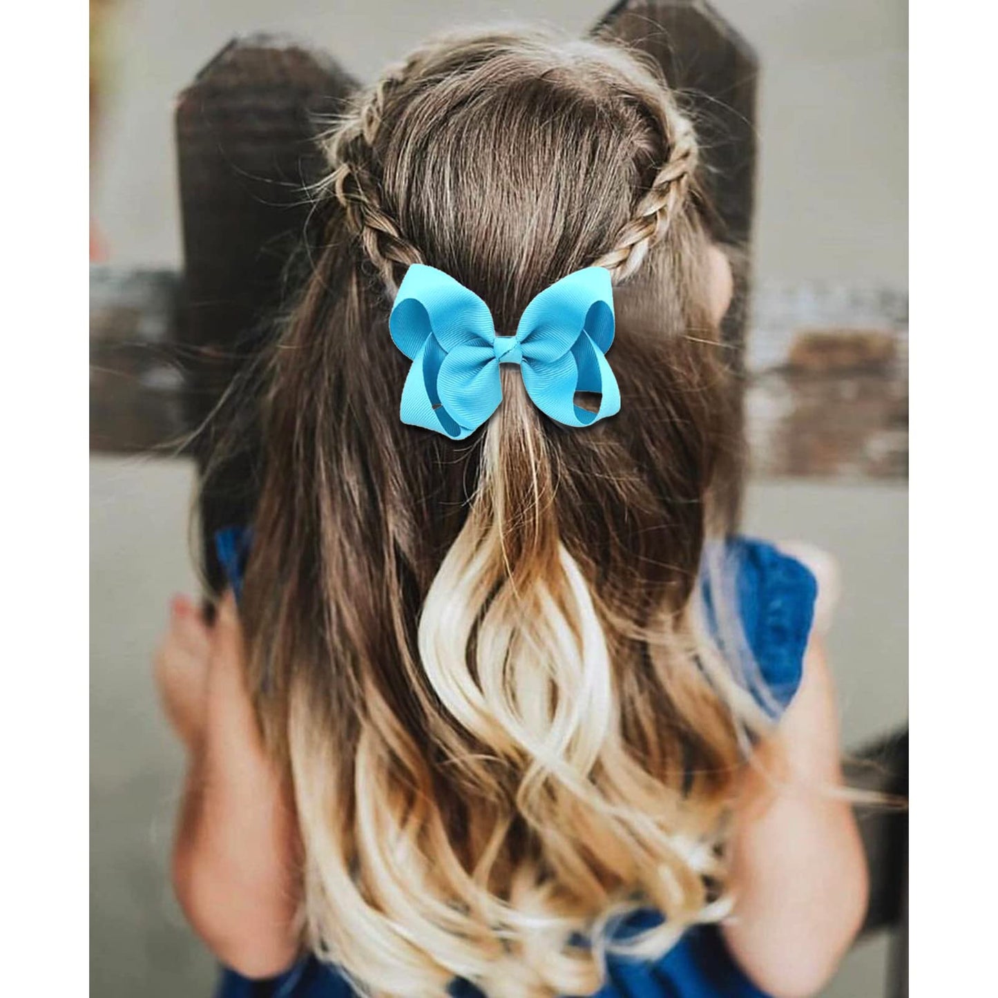 4.5" Alligator Hair Clips with Grosgrain Ribbon - Solid Color Girls' Toddler Hair Accessories (Blue)
