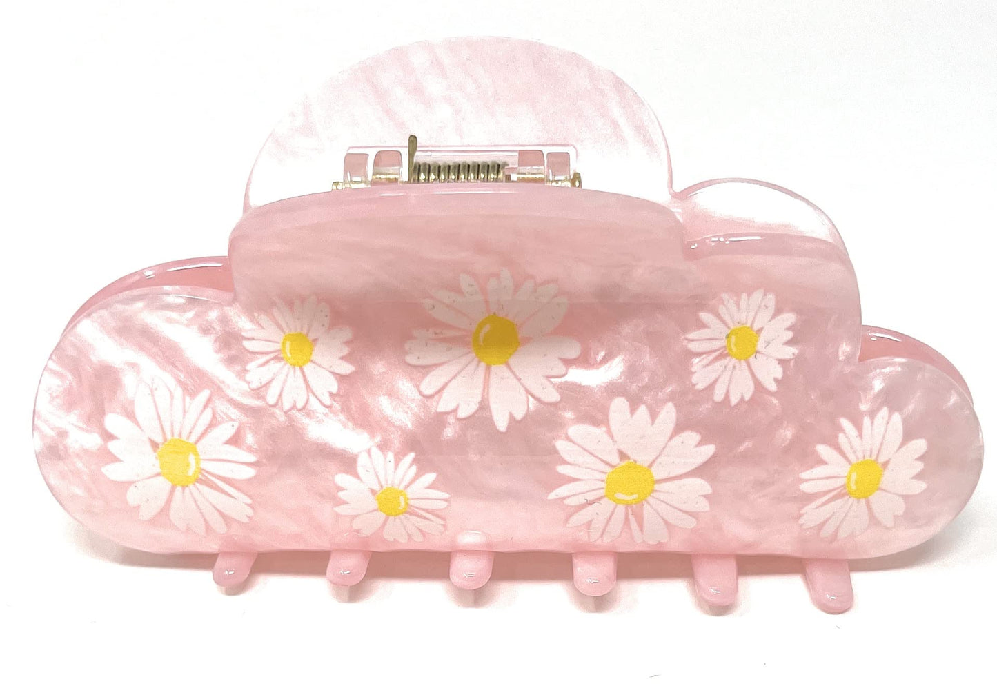 Super Chic Durable Claw Clips for Thin Medium Hair Hold - Styling Non Slip Updo - Accessories for Girls Women - Perfect for Curly or Straight (Pink Daisy)