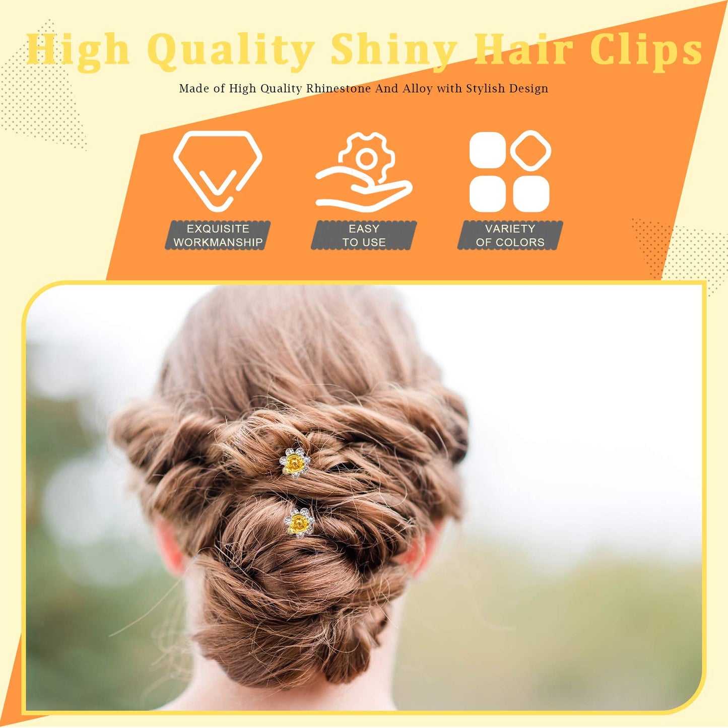 Rustark 40 Pcs Gold Crystal Hair Pins Rose Flower Rhinestone Hair Clips U Shaped Hair Pins Bobby Pins Bun Hairpins for Wedding Bridal Women Hair Jewelry Accessories with Storage Case