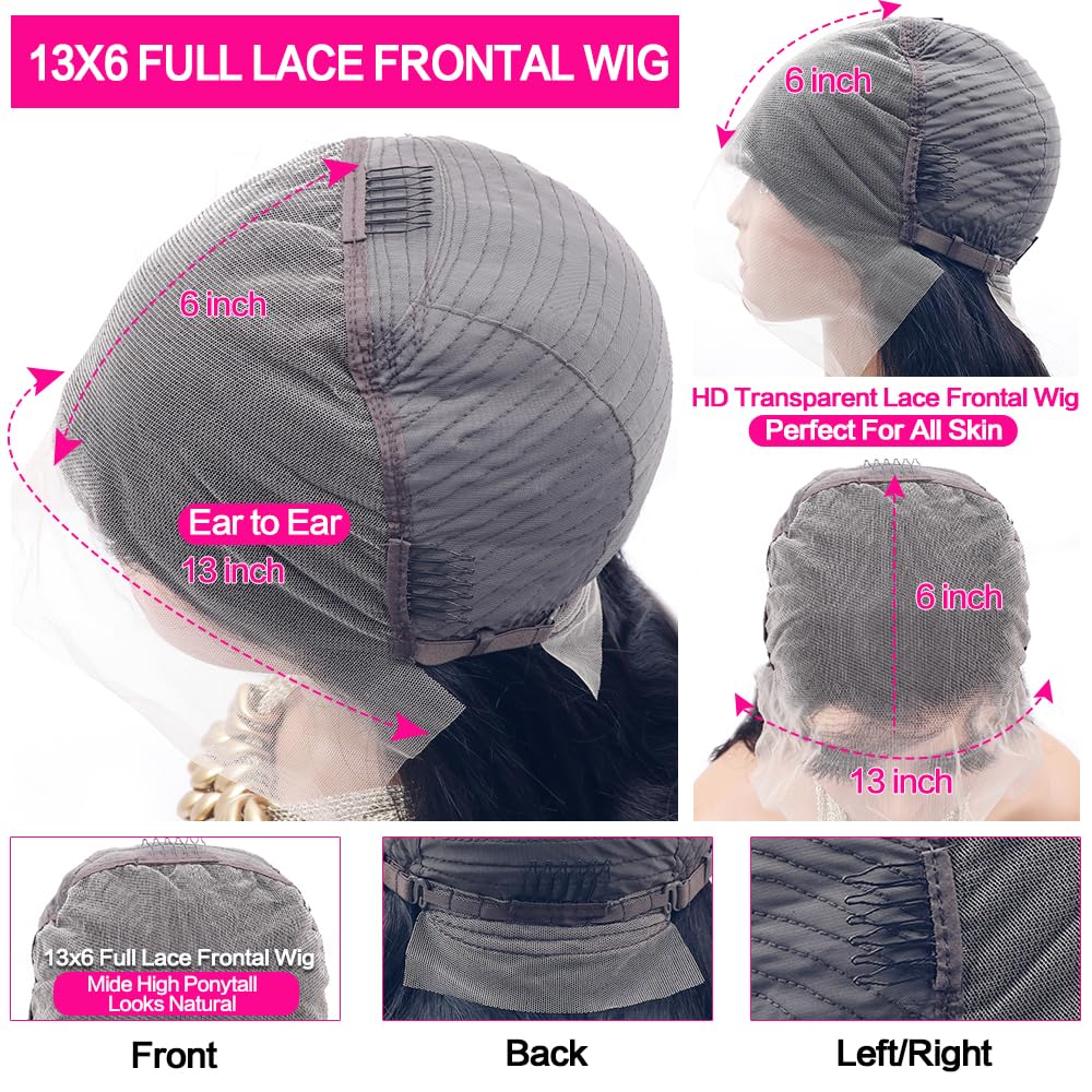 Cecycocy 12A 180% Density Full Lace Frontal 13x6 Natural Black Body Wave Lace Front Virgin Human Hair Wigs Loose Wave 13x6 Transparent Wigs For Black Women Brazilian Pre Plucked With Baby Hair(20inch)