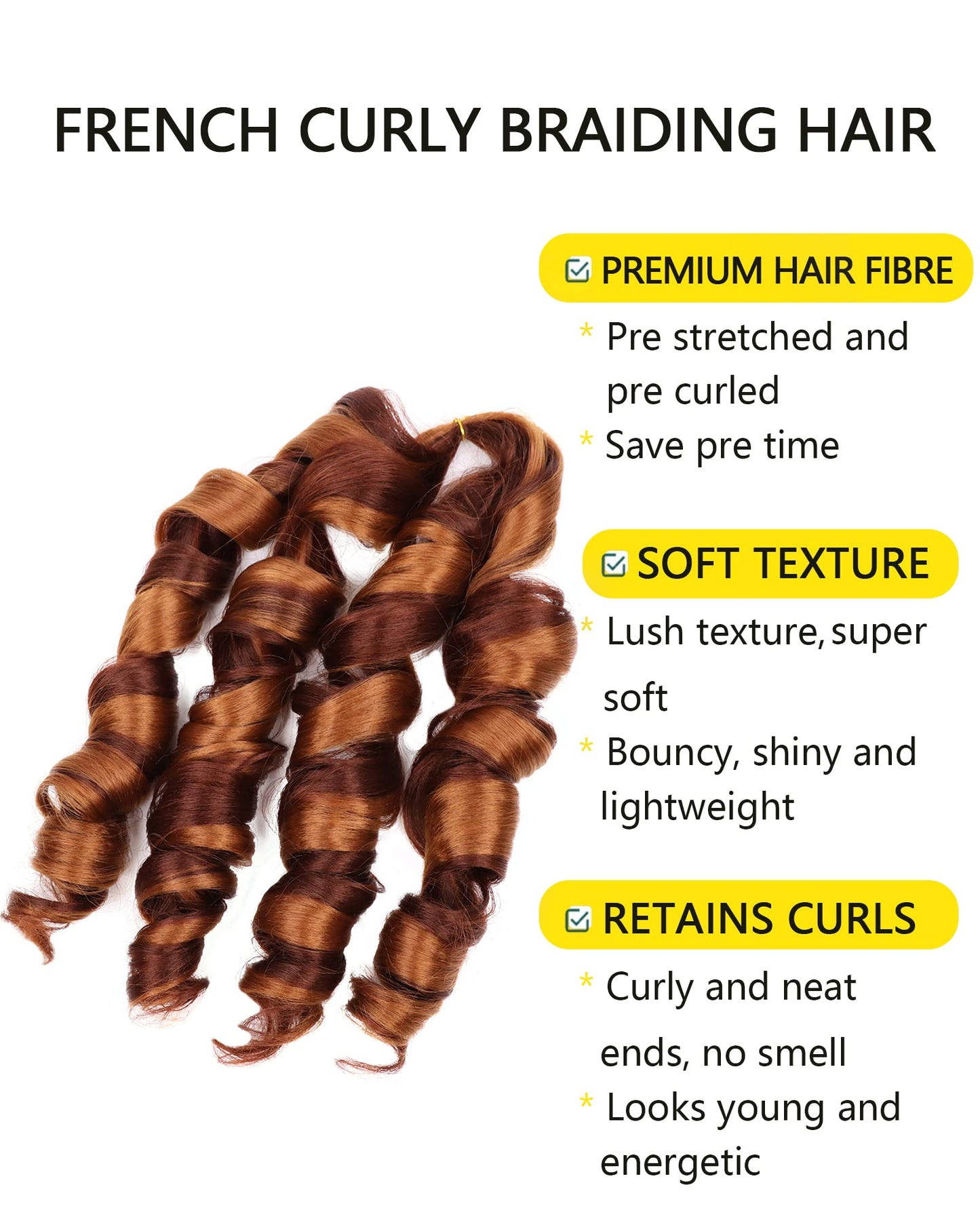 8 Pack French Curly Braiding Hair 20 Inch Pre Stretched Curly Braiding Hair Yaki Texture French Curl Braiding Hair Extensions for Black Women (20 Inch, 30/33)