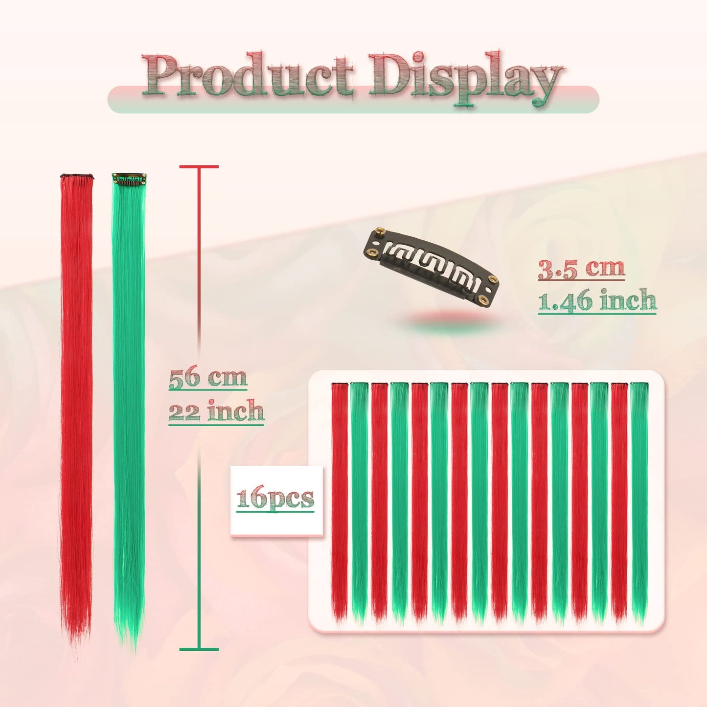 SOFEIYAN 16 Pcs Colored Party Highlights Clip in Hair Extensions 22 Inch Colorful Clip in Hair Extensions Straight Synthetic Hairpiece for Women Kids Girls Halloween Christmas Cosplay