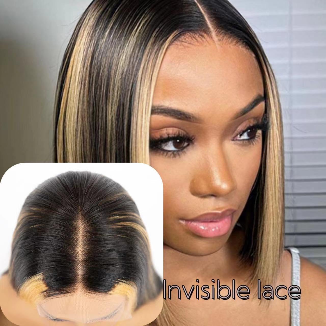 SAYIDON Highlight Bob Wig Human Hair 5x5 Short Bob Wigs 180% Density Wear and Go Glueless Wig HD Lace Front Wig Human Hair Pre Plucked With Baby Hair 12 Inch