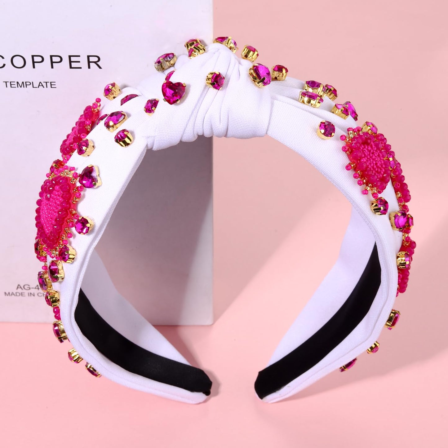 PHALIN Valentine's Day Headband for Women Beaded Heart Knotted Headband Embellished Crystal XOXO Headband Valentine's Day Hair Accessories Gifts (Style E)