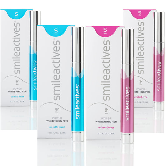 Smileactives Advanced Teeth Whitening Pen- with Tooth Whitening Gel for White Teeth, Vanilla Mint Duo Pack + Winterberry Duo Pack - Travel Size 0.11 Ounce Each