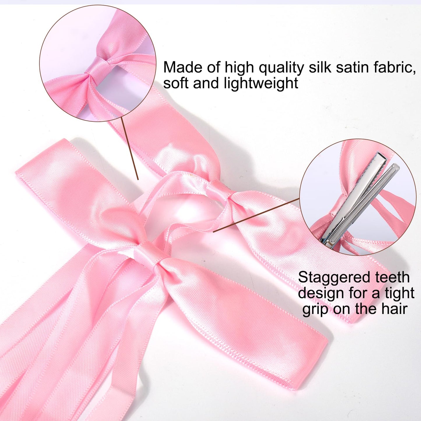 Vodolo Pink Hair Bows for Women,4 PCS Large Bow Hair Clips Tassel Ribbon Bowknot With Long Tail,Ribbon Hair Bows Barrettes for Thick Thin Hair,Nonslip Hair Accessories Christmas Birthday Gifts