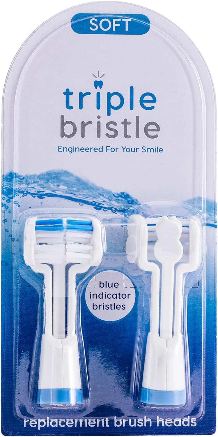 Triple Bristle Original Sonic Toothbrush + 3-Sided Replacement Brush Heads 2pk (Blue) Bundle