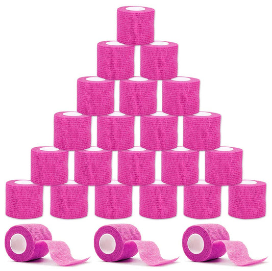 VideoPUP 24PCS Tattoo Grip Cover Wrap,Disposable Cohesive Tattoo Grip Cover Elastic Bandage Handle Grip Tube for Tattoo Machine Tattoo Grip Accessories(Phosphor Pink)