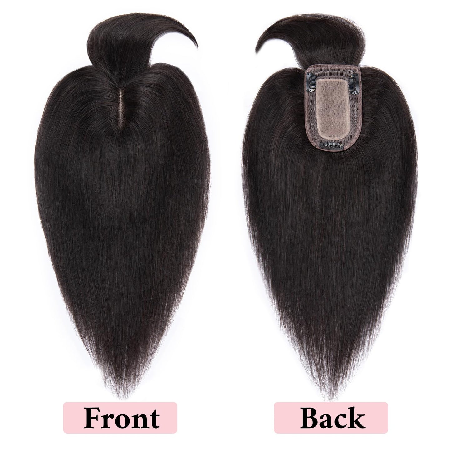 SEGO 100% Real Human Hair Toppers with Bangs,Silk Base 150% Density Clip in Topper Top 2.7”x5.1” Hair Pieces for Women with Thinning Hair/Hair Loss Cover Gray Hair