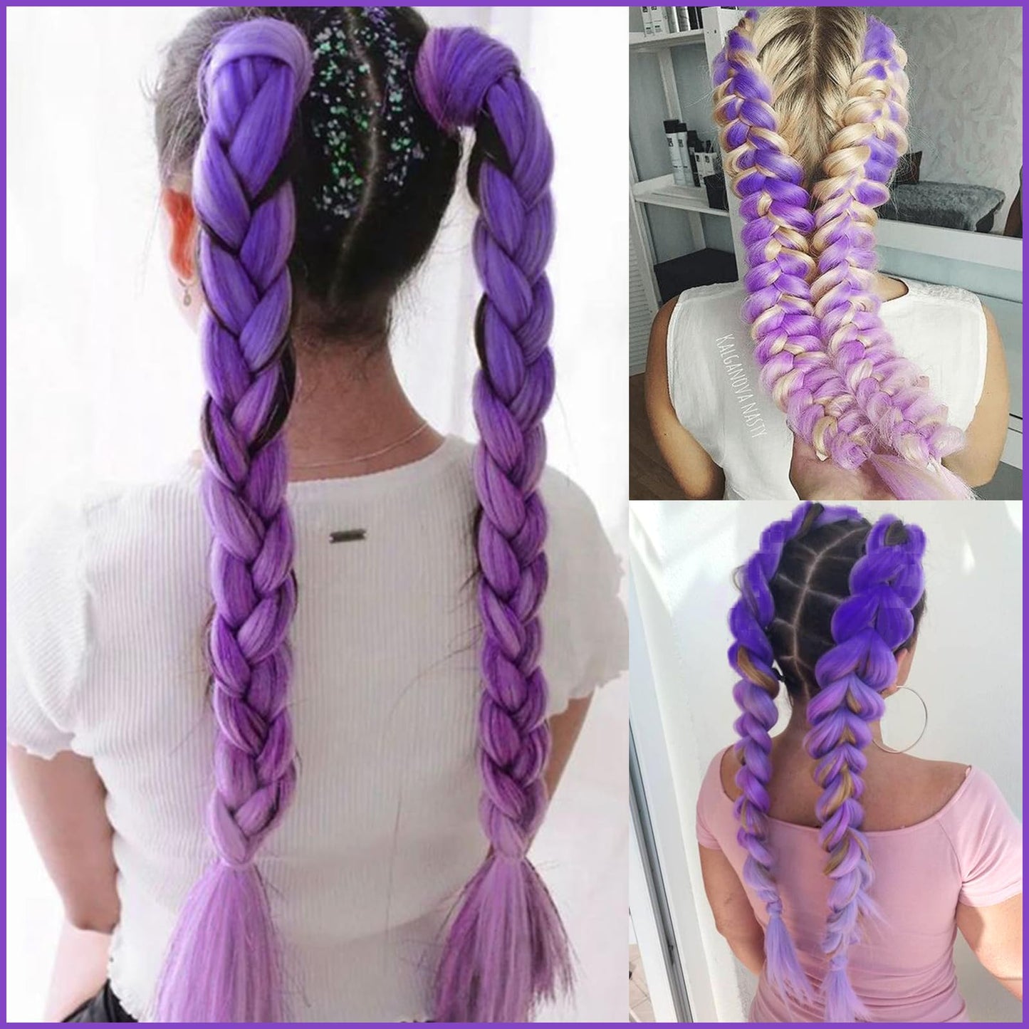 Ombre Purple Mix Braiding Hair Pre Stretched 2 Packs Box Braids Hair Extensions 26 Inches Synthetic Pre Stretched Braiding Hair