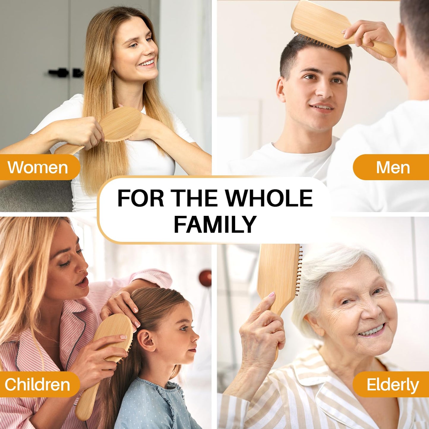 RHOS Wooden Hair Brush for Women and Men, Bamboo Bristles, Oblong, Promotes Hair Growth, Reduces Static Electricity, Suitable for All Hair Types, 9.72 Inch X 3.35 Inch X 1.49 Inch, Hair Brush