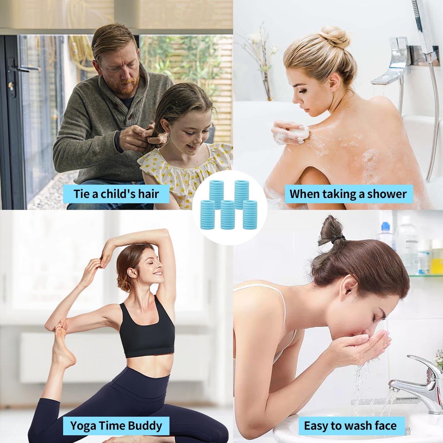 Antye No Damage Seamless Hair Ties - Any Fit, No Snag or Breakage, Elastic Ponytail Holder for Thick or Thin Hair, Baseball & Tennis Suitable, All Age Friendly (Lake Blue)