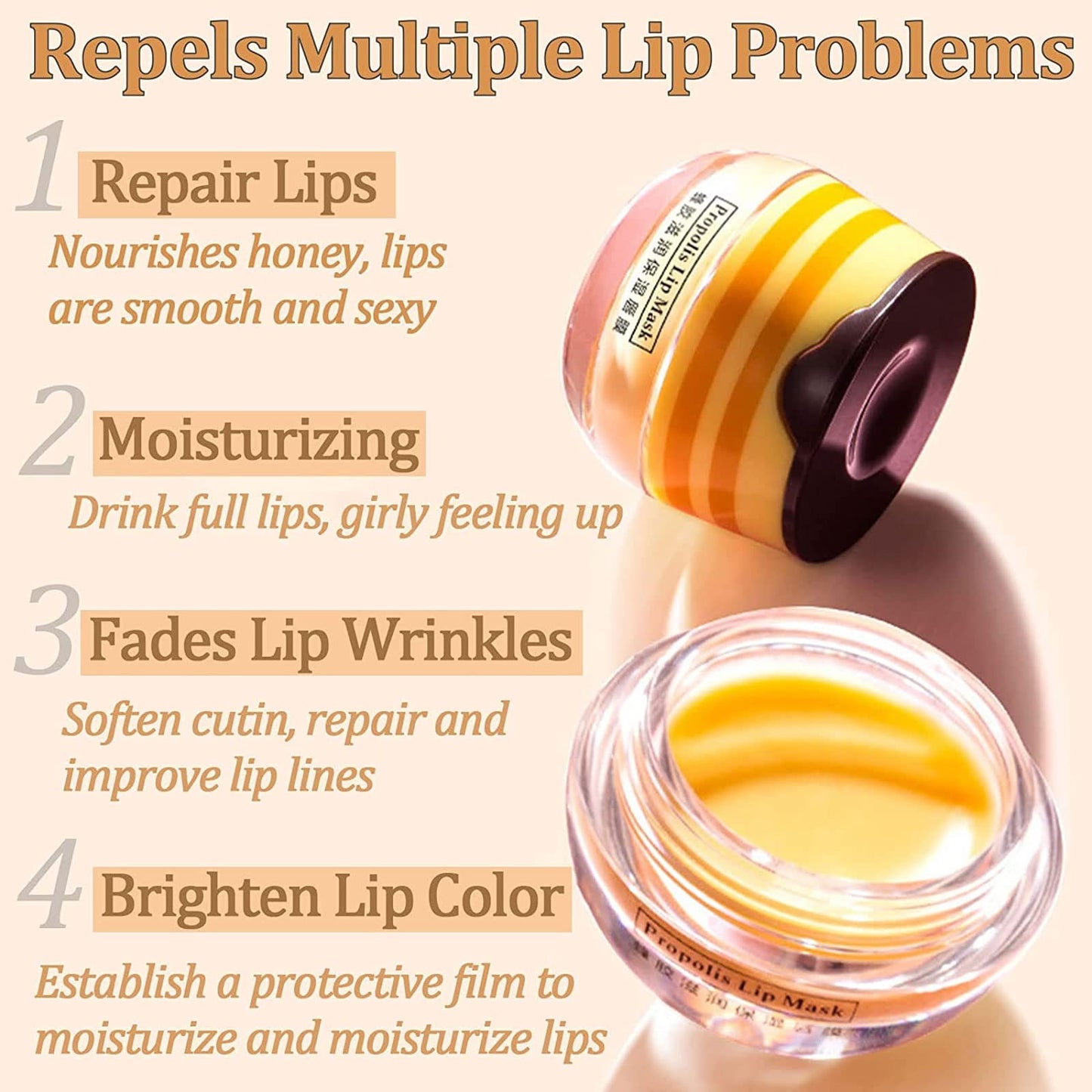 2 Pcs Bee Lip Balm Honey Pot, Honey Lip Mask Propolis Moisturizing Hydrating Prevention Dry and Cracked Lip Scrubs Exfoliator (2 Honey)