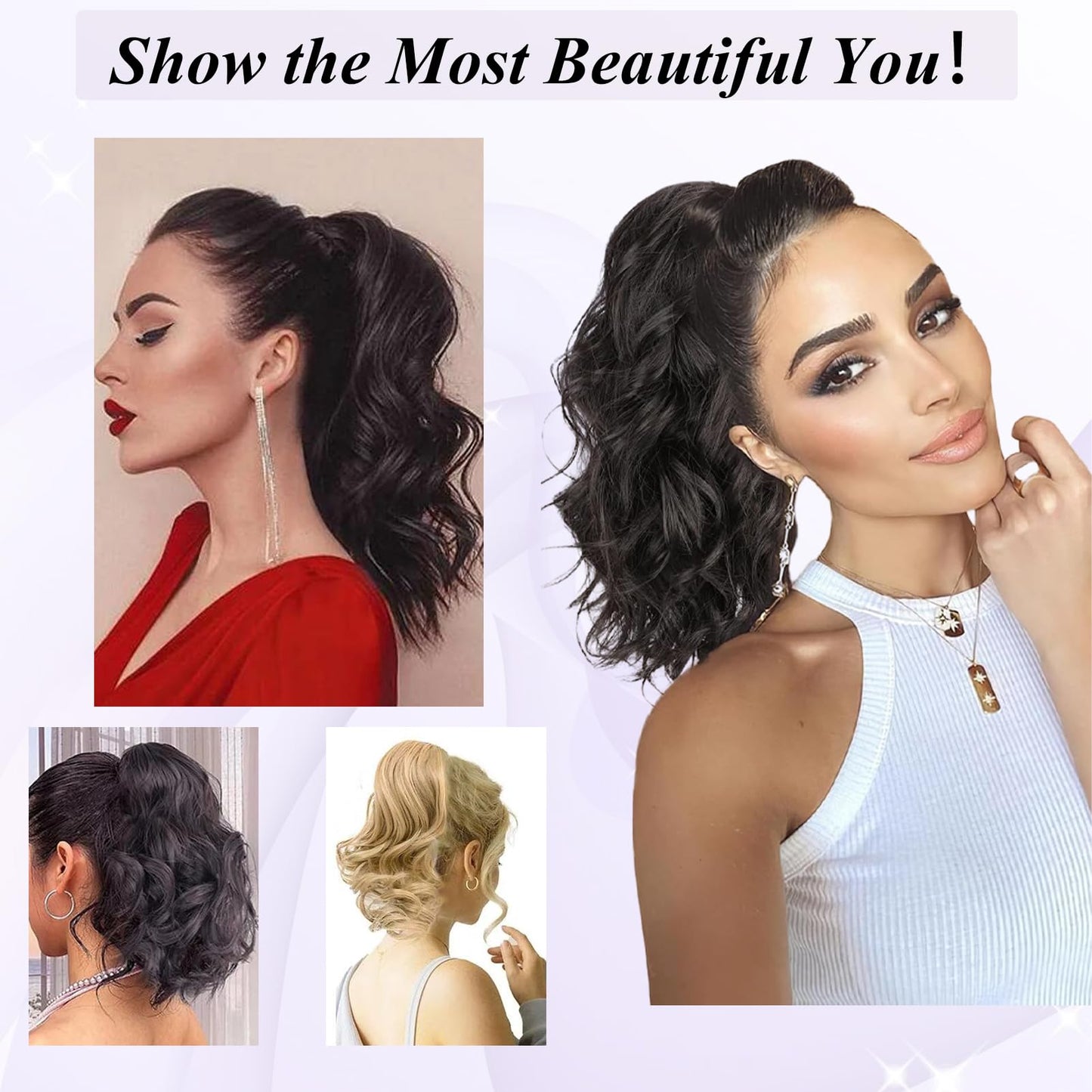12" Short Curly Claw Ponytail Extensions Clip in Hair Extensions Hairpiece Messy Tousled Updo Hair Bun hair accessories for Women Girls (#0906)