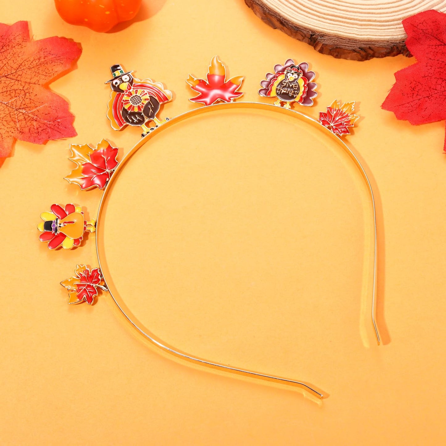 NVENF Thanksgiving Headband Autumn Fall Hairbands for Women Rhinestone Letter ‘GIVE THANKS’ ‘HAPPY FALL’ Gold Hair Hoop Thanksgiving Party Favors Hair Accessory Gifts (Turkey+Maple Leaf)